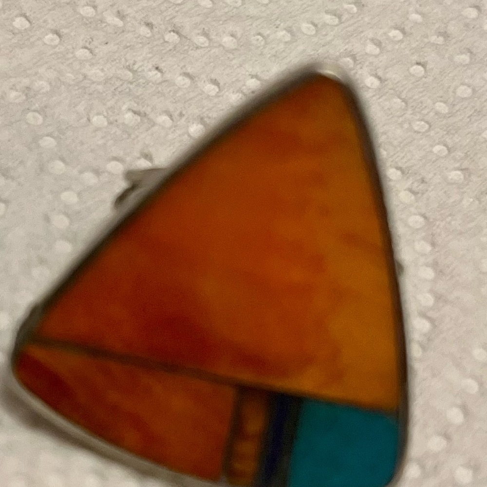 Lg Navajo Triangular Multi Stone Inlay Ring - image 2